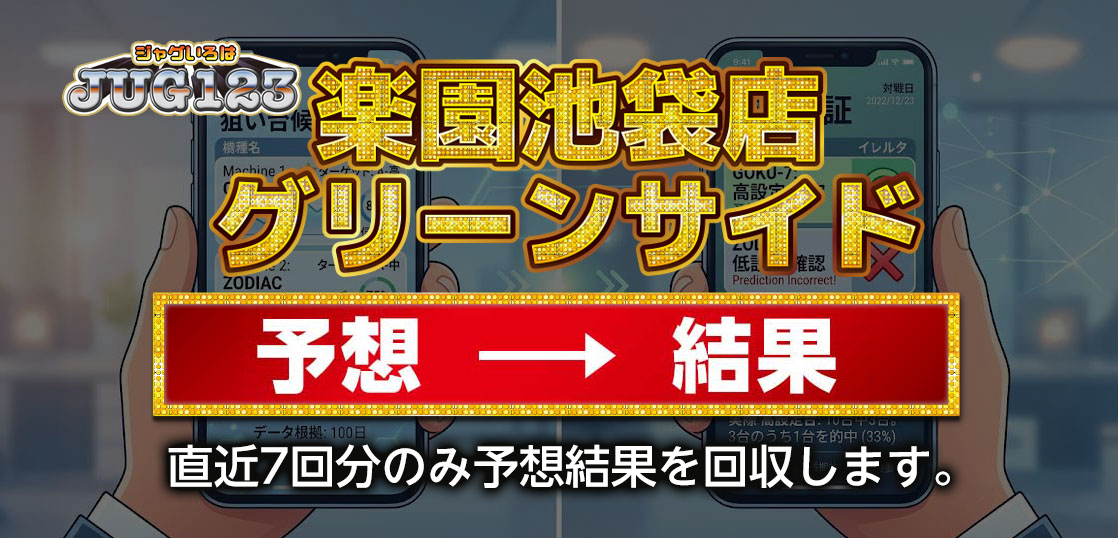 【楽園池袋グリーンサイド】狙い台予想ツールの結果