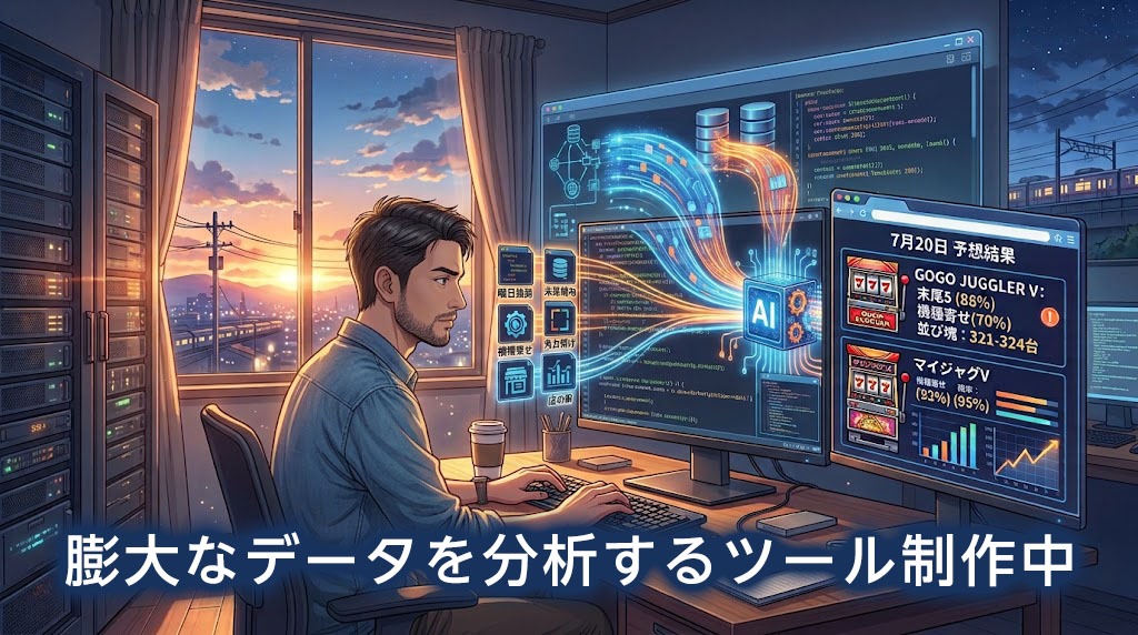 パチスロ店舗データのAI分析プロセスとデータ移行イメージ