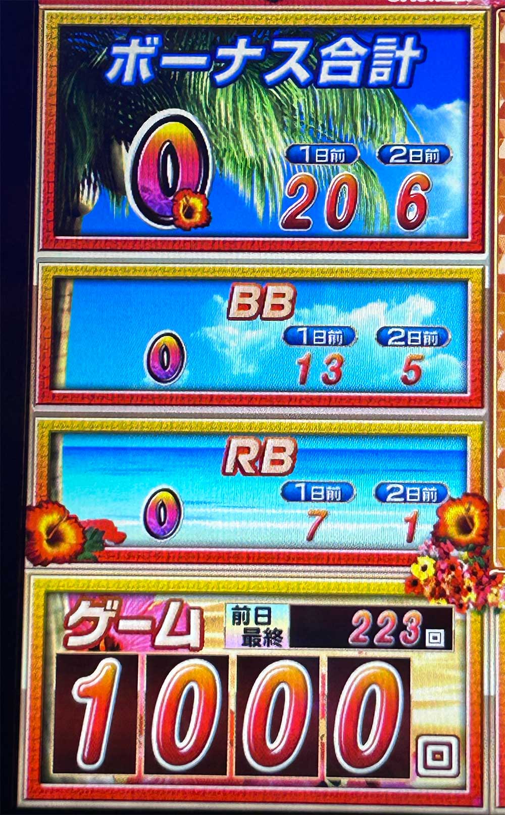 キングハナハナ 朝一ノーチカ1000G到達データカウンター